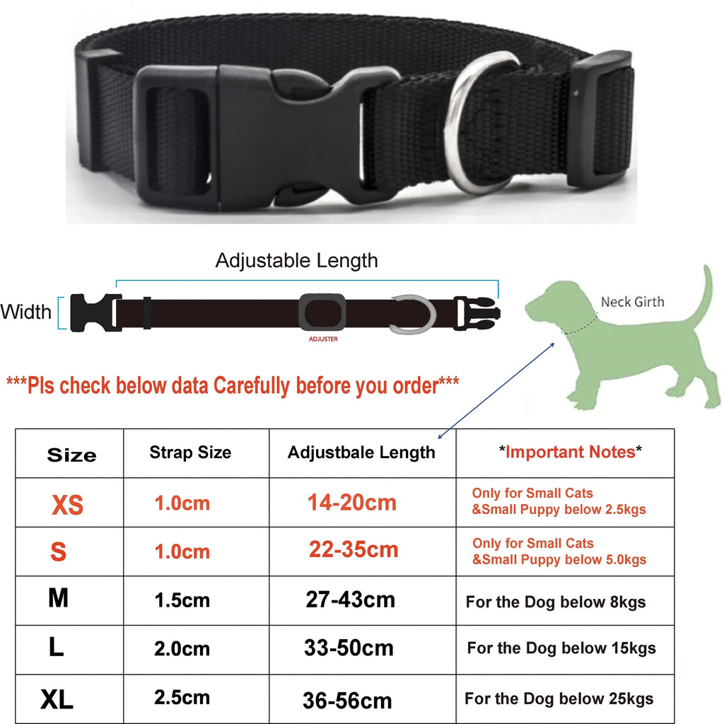 Adjustable Nylon Pet Collar with Quick-Release Buckle for Dogs and Cats