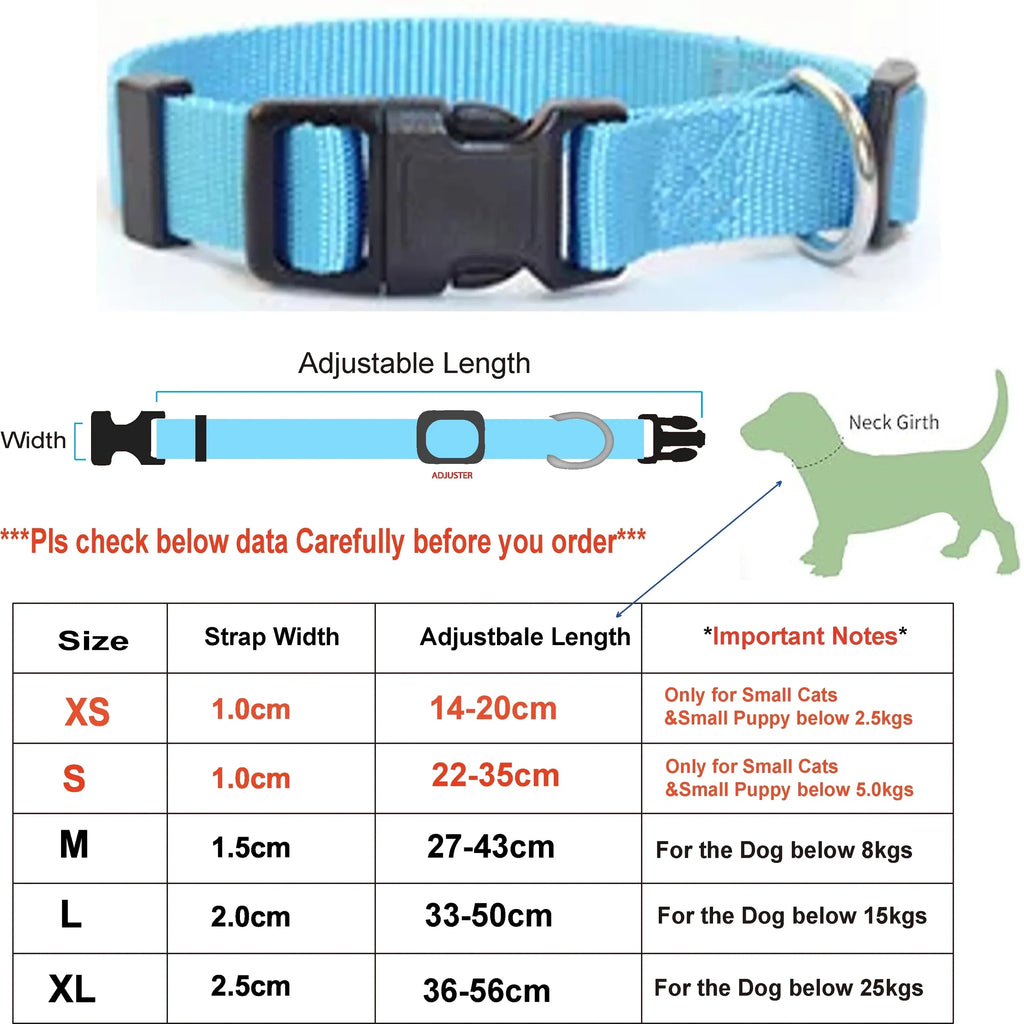 Adjustable Nylon Pet Collar with Quick-Release Buckle for Dogs and Cats