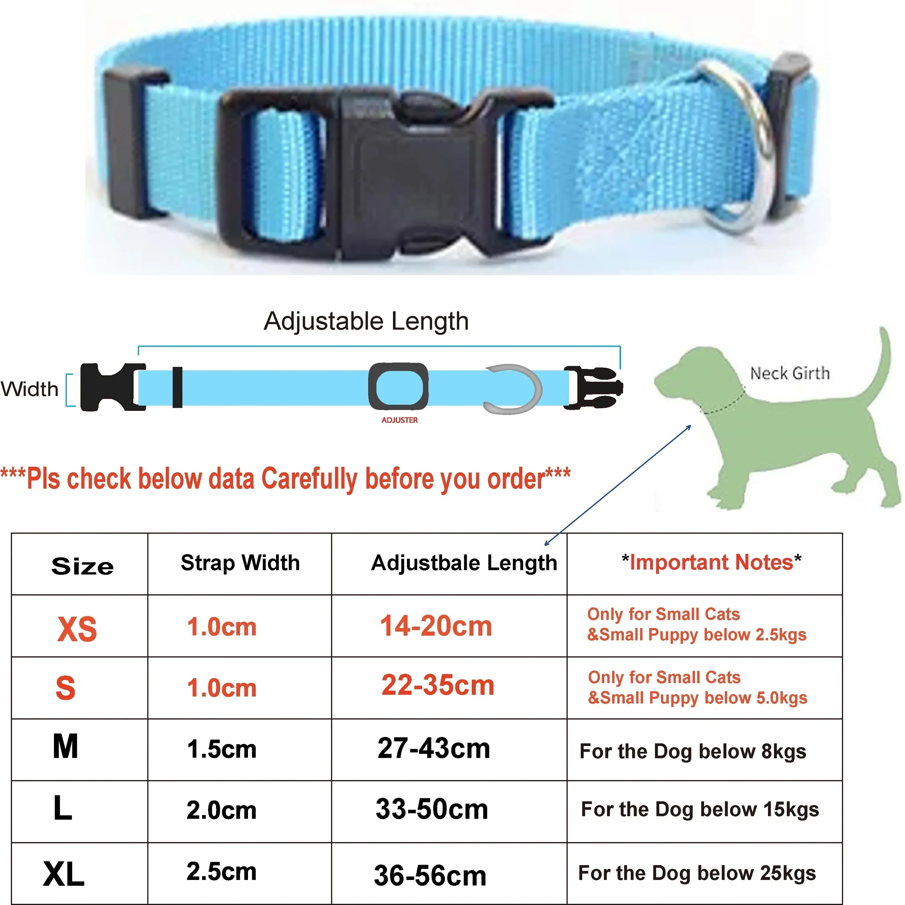 Adjustable Nylon Pet Collar with Quick-Release Buckle for Dogs and Cats