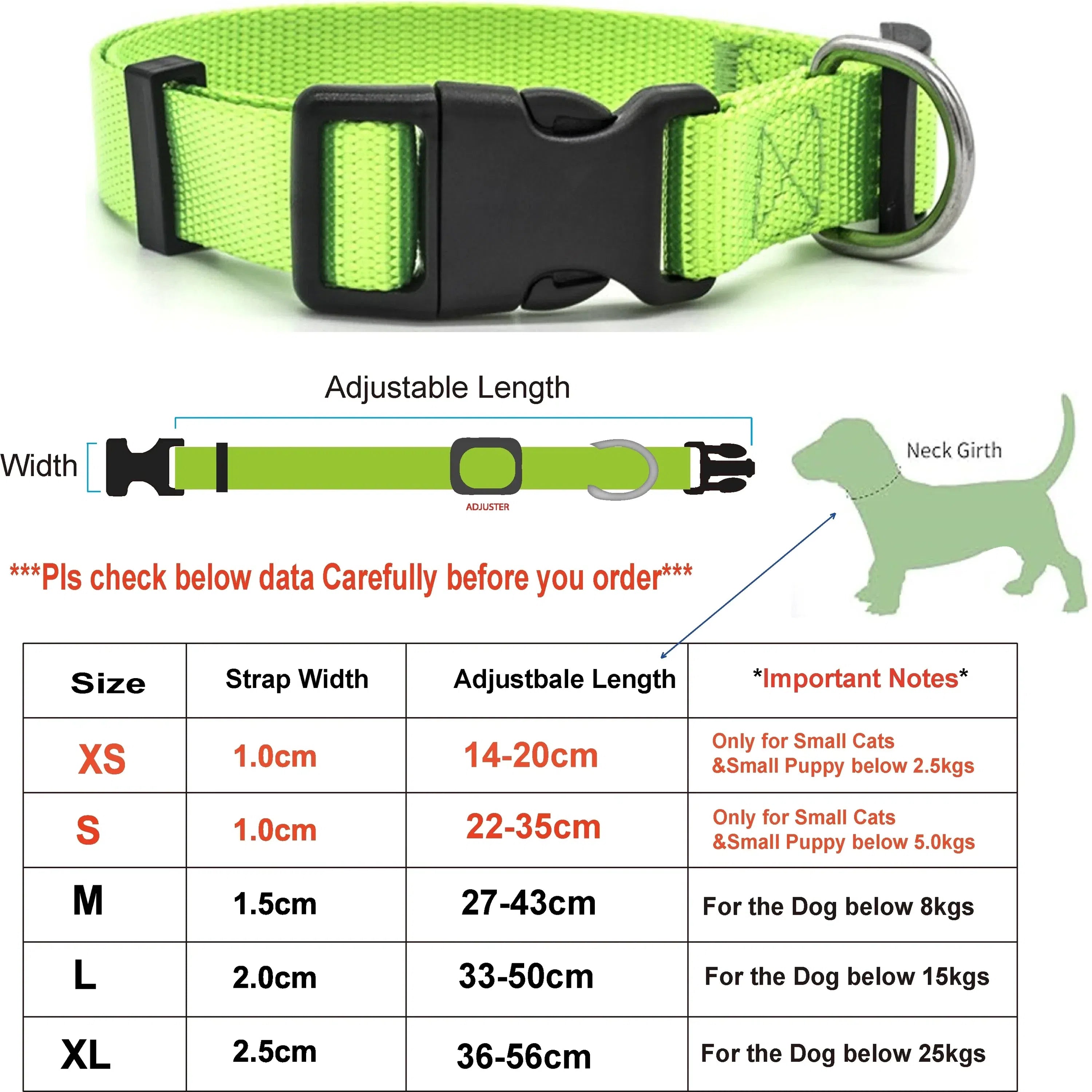 Adjustable Nylon Pet Collar with Quick-Release Buckle for Dogs and Cats