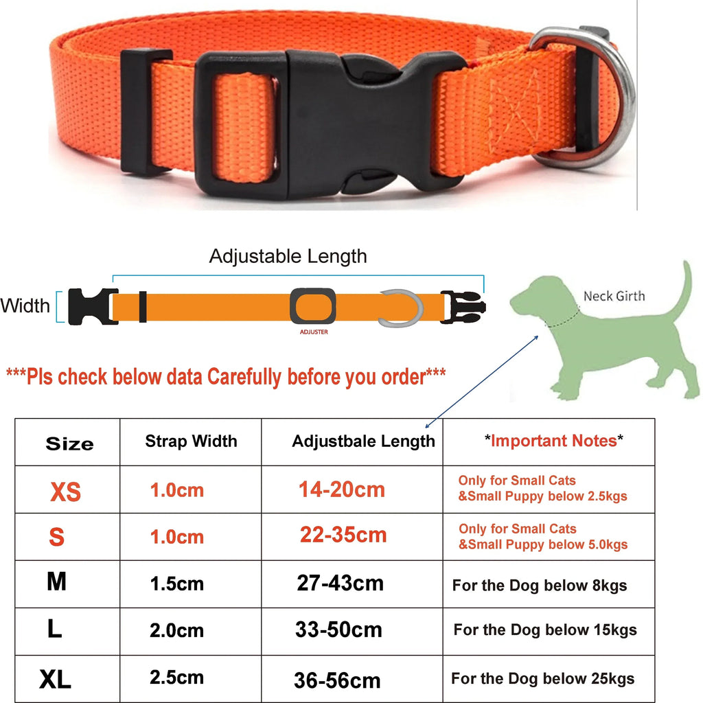 Adjustable Nylon Pet Collar with Quick-Release Buckle for Dogs and Cats