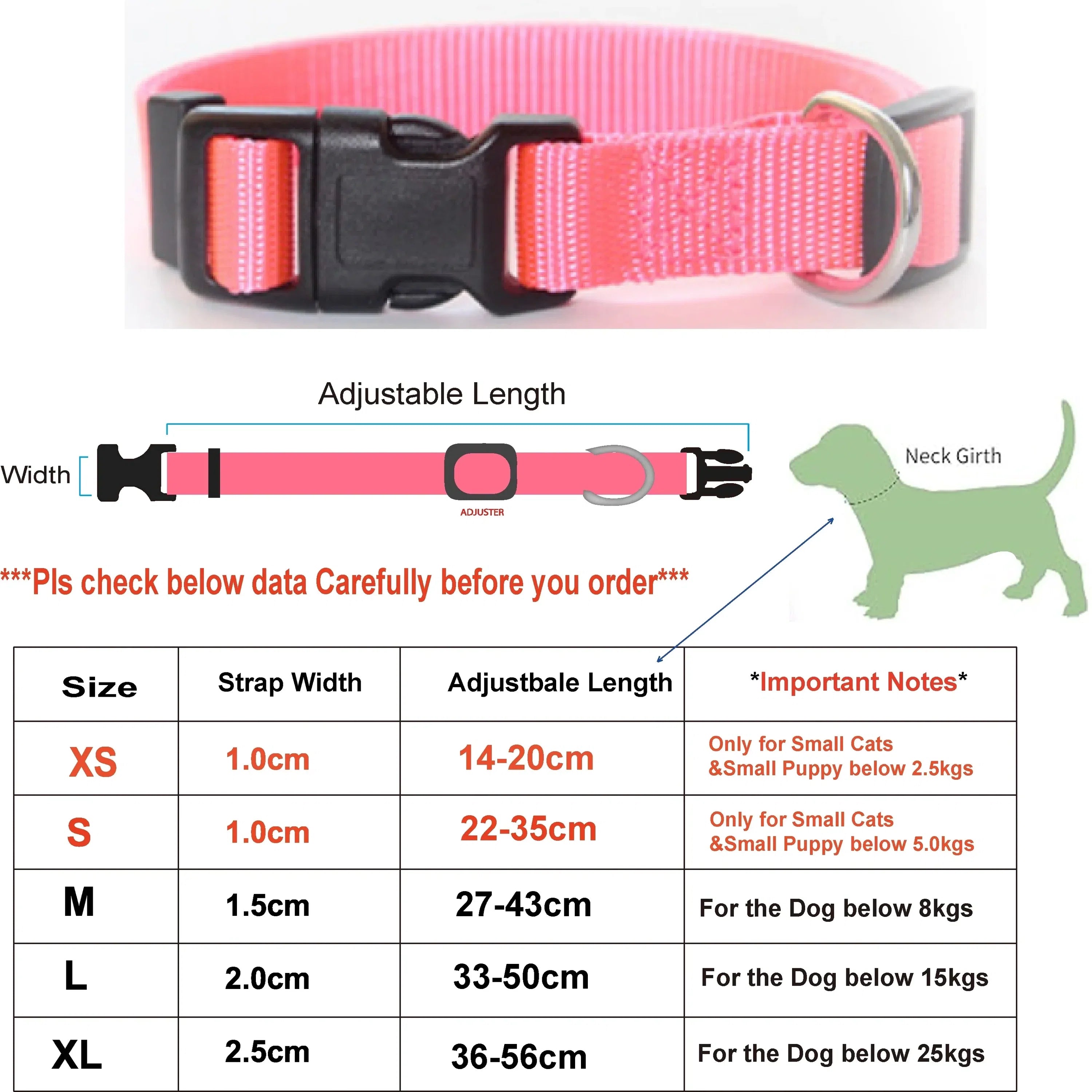 Adjustable Nylon Pet Collar with Quick-Release Buckle for Dogs and Cats