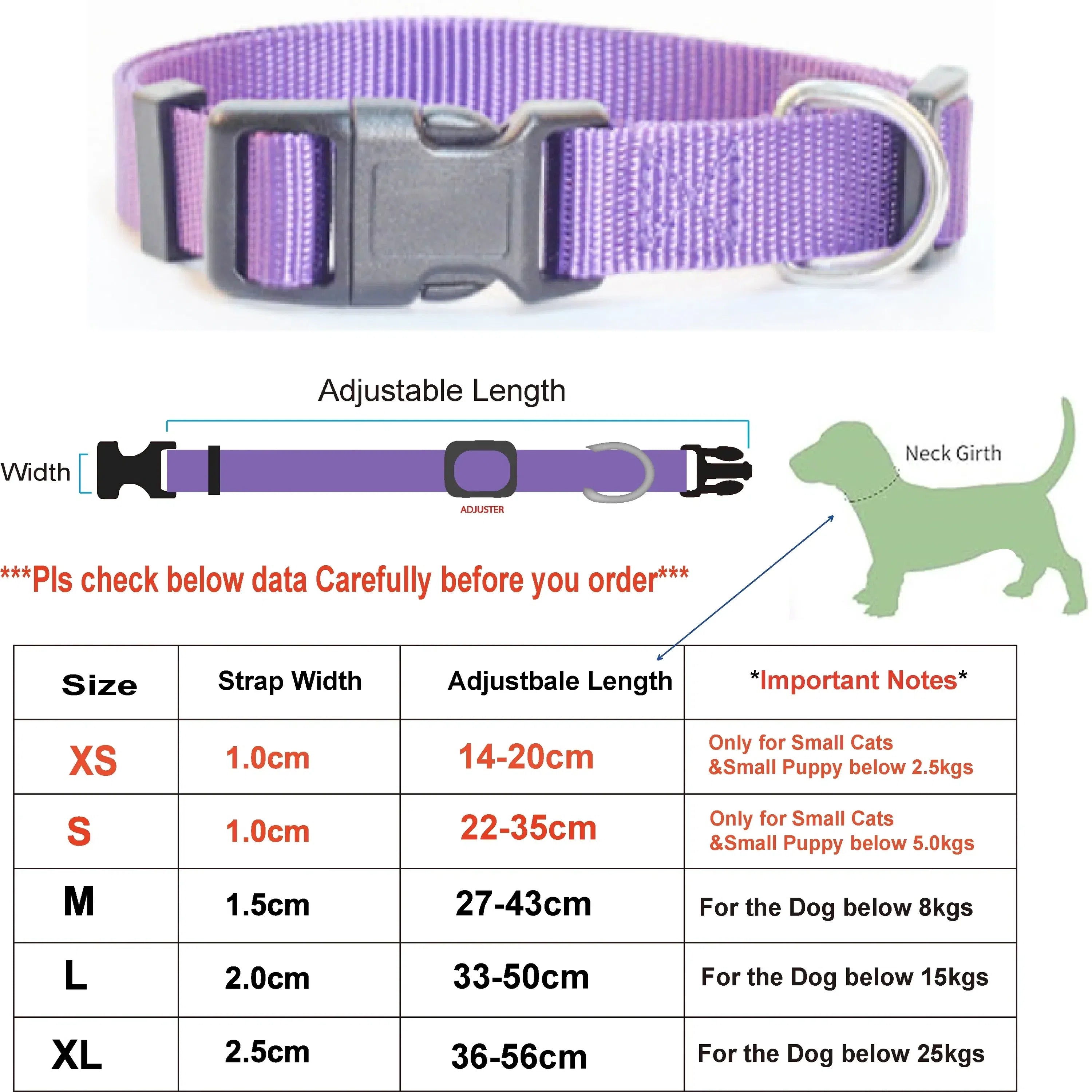 Adjustable Nylon Pet Collar with Quick-Release Buckle for Dogs and Cats