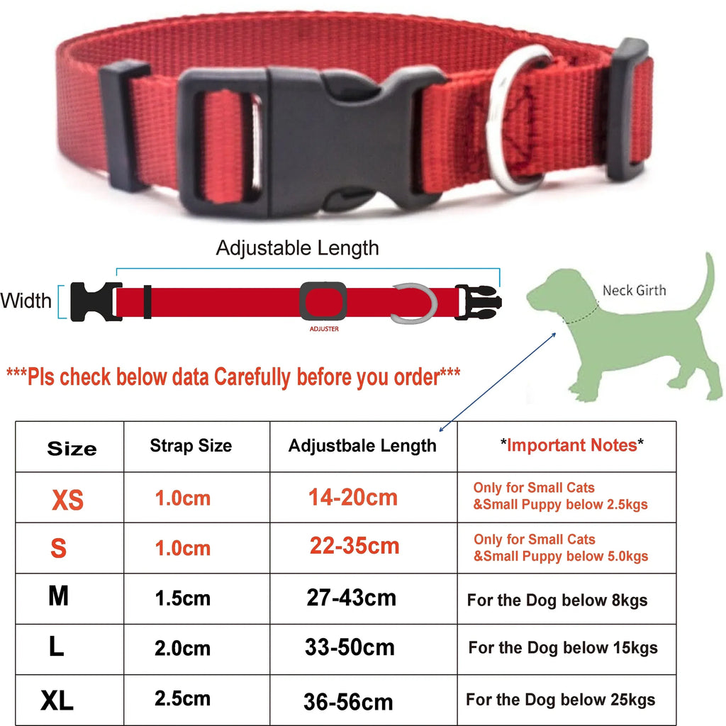Adjustable Nylon Pet Collar with Quick-Release Buckle for Dogs and Cats