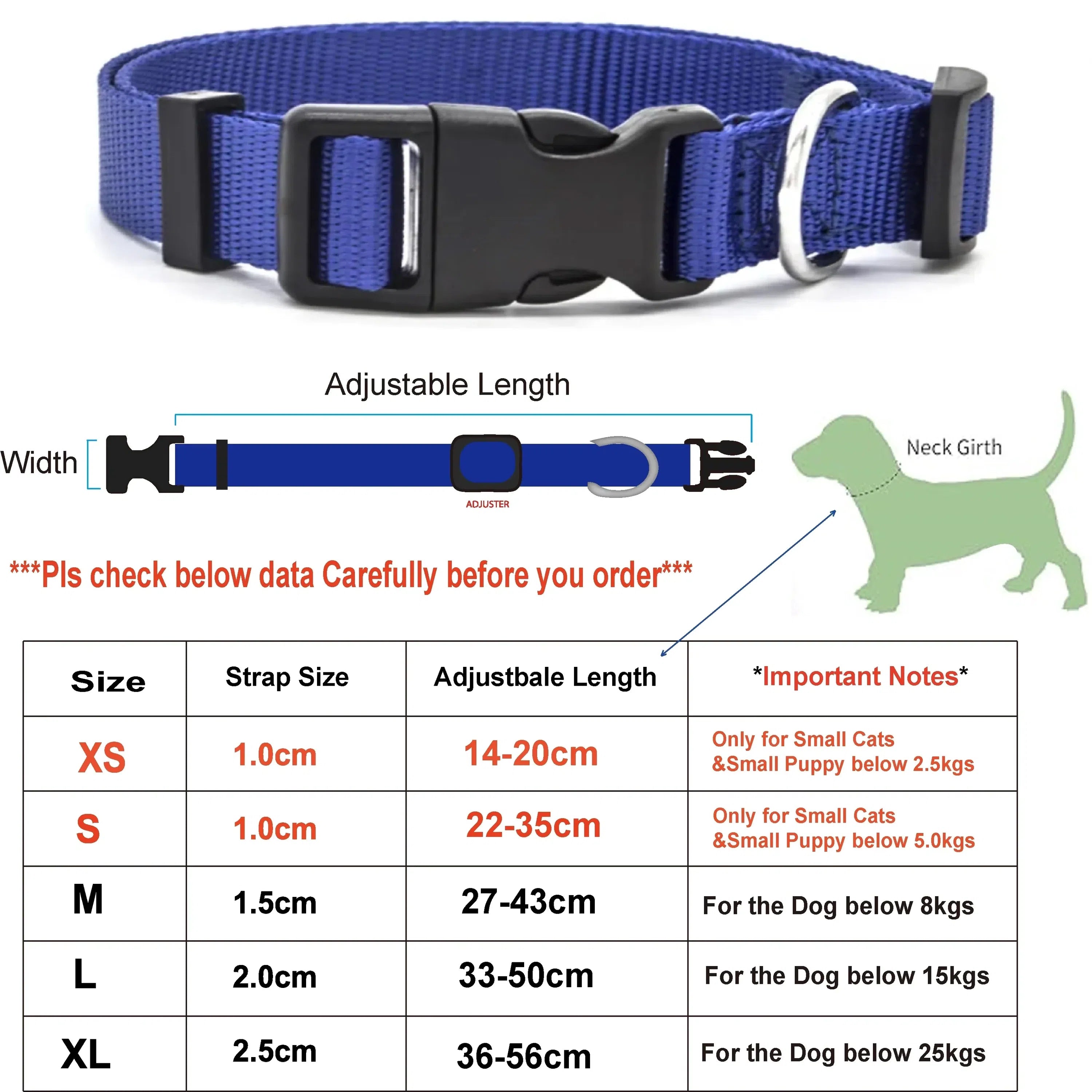 Adjustable Nylon Pet Collar with Quick-Release Buckle for Dogs and Cats