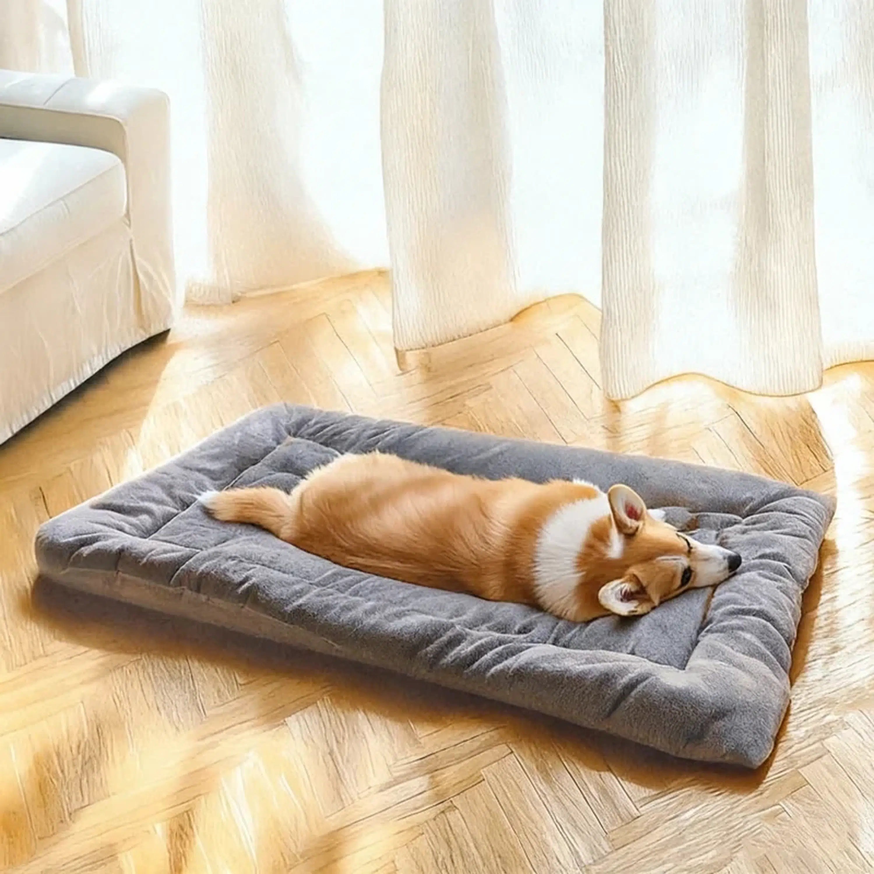 Gray Plush-Style Dog Bed Mat