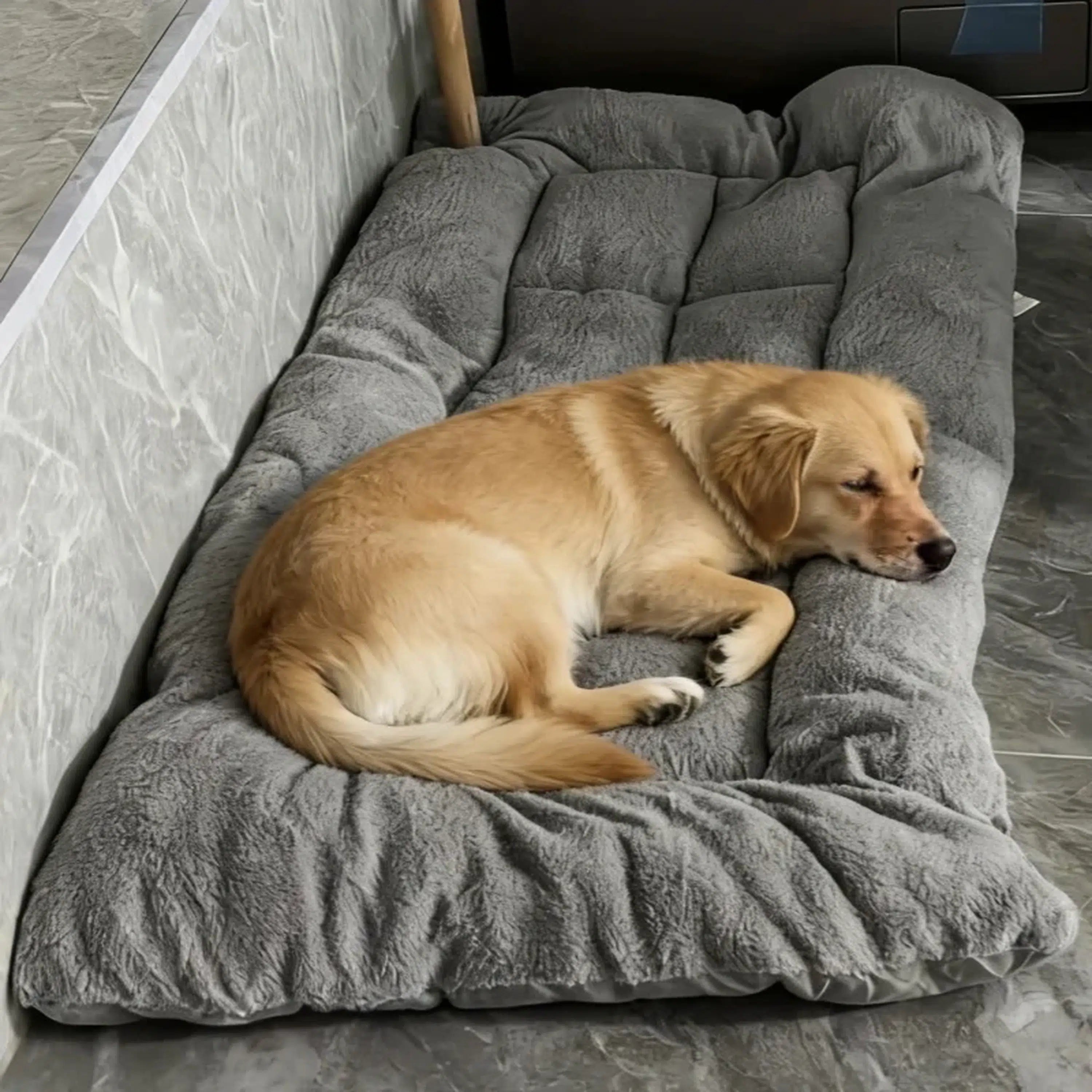 Gray Plush-Style Dog Bed Mat