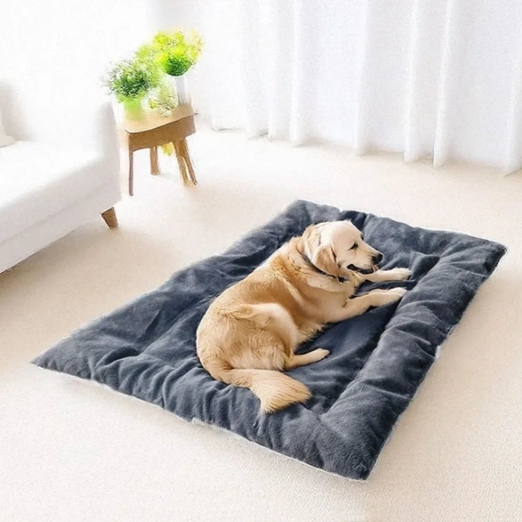 Gray Plush-Style Dog Bed Mat