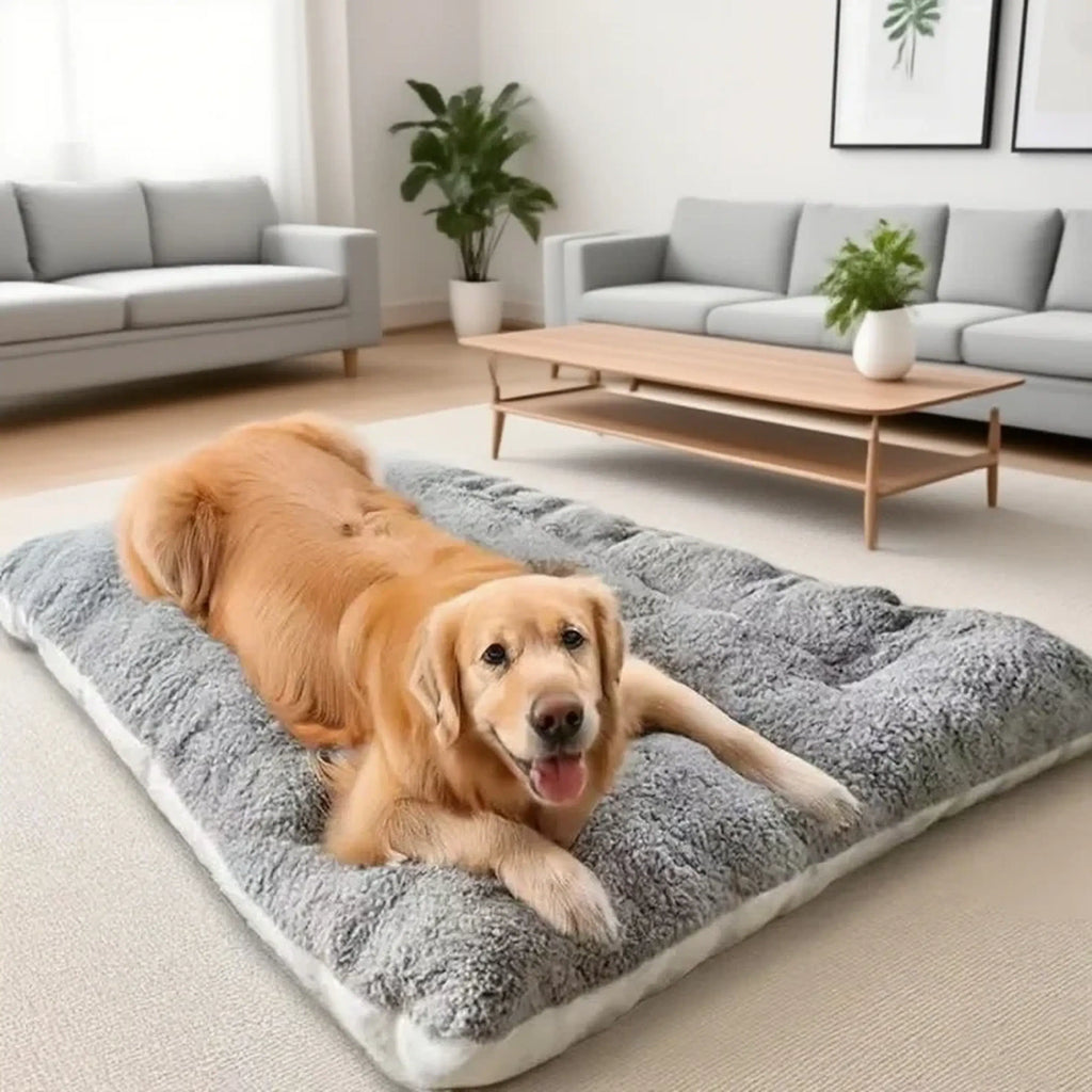 Gray Plush-Style Dog Bed Mat
