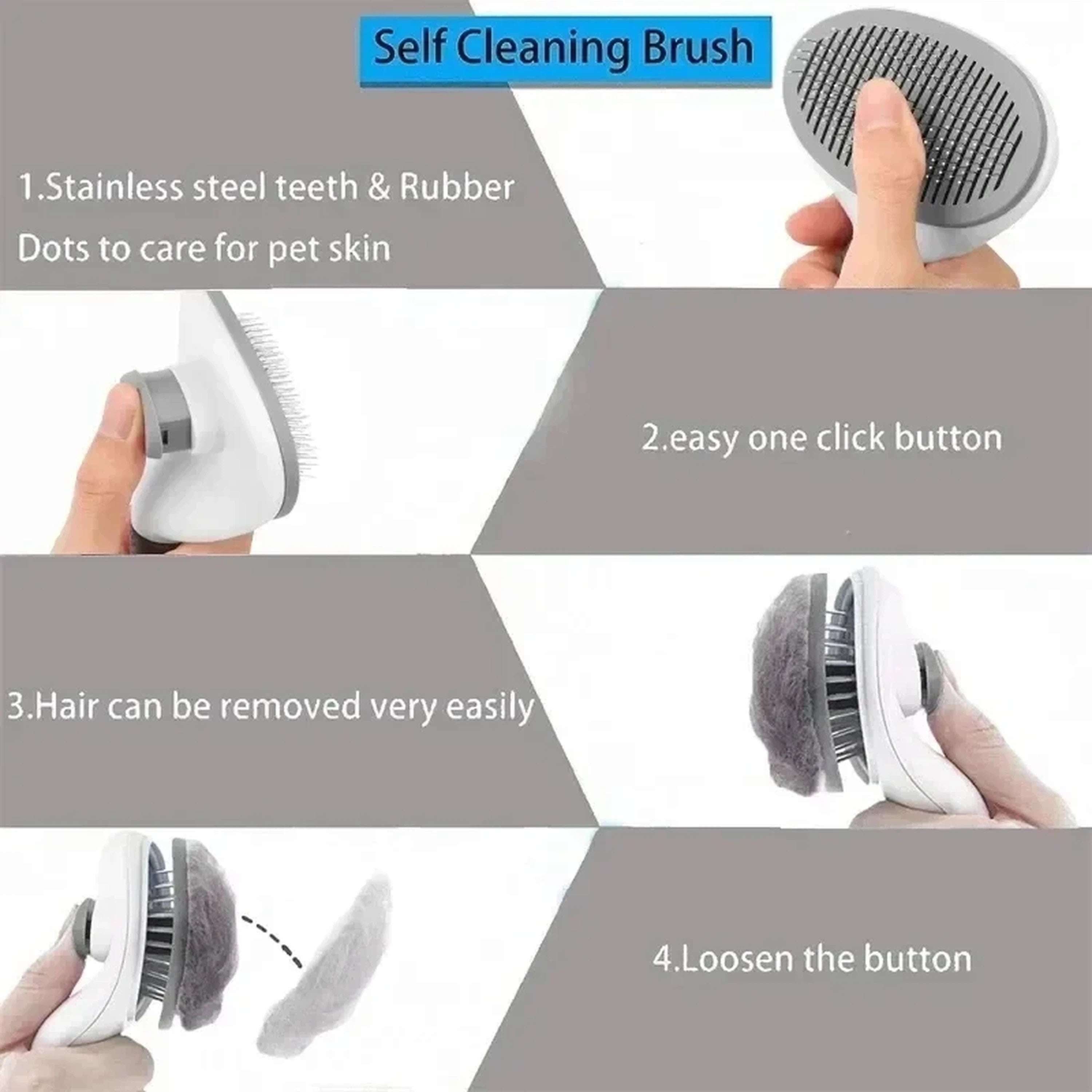 Pet Grooming Brush with Push-Button Hair Release for Dogs and Cats