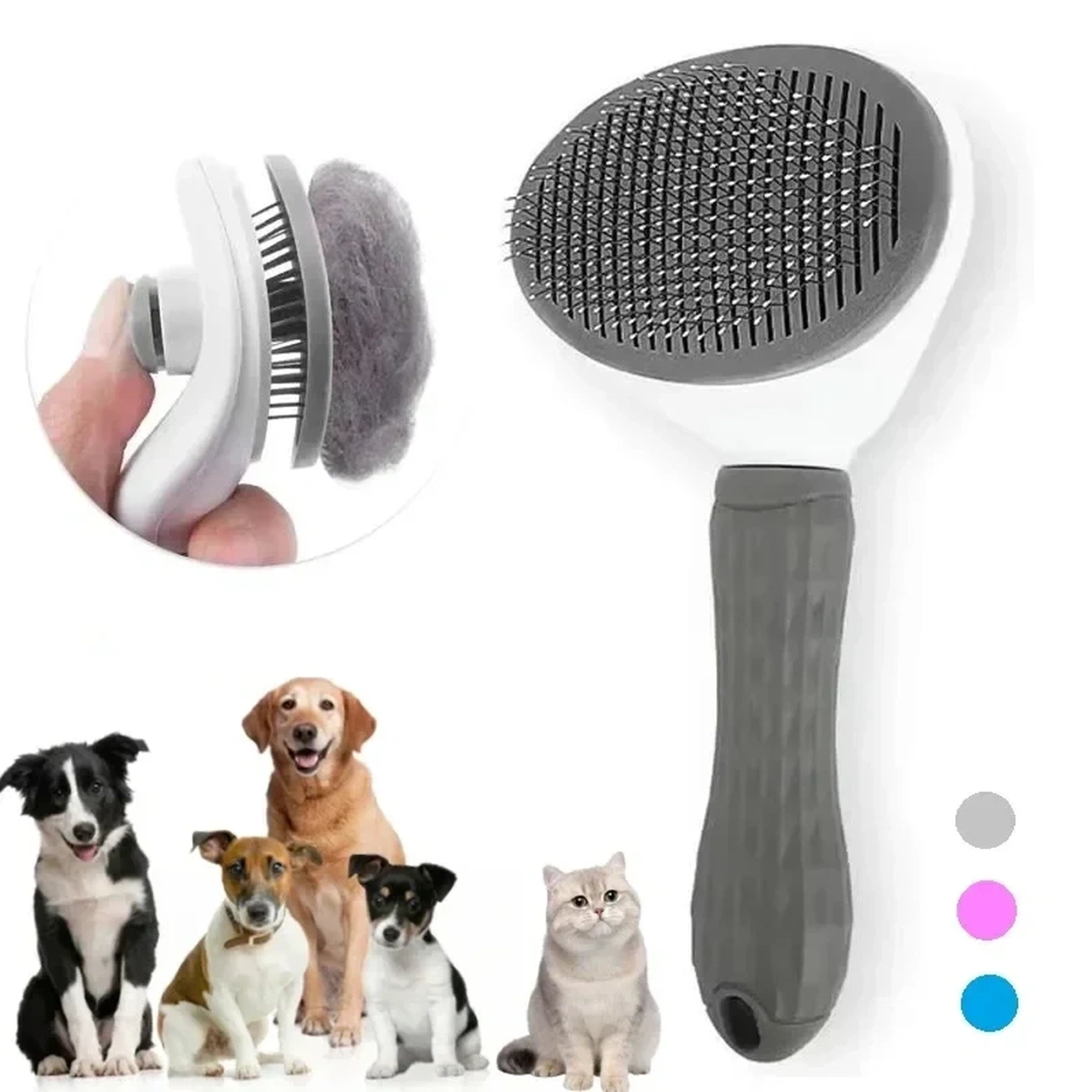 Pet Grooming Brush with Push-Button Hair Release for Dogs and Cats